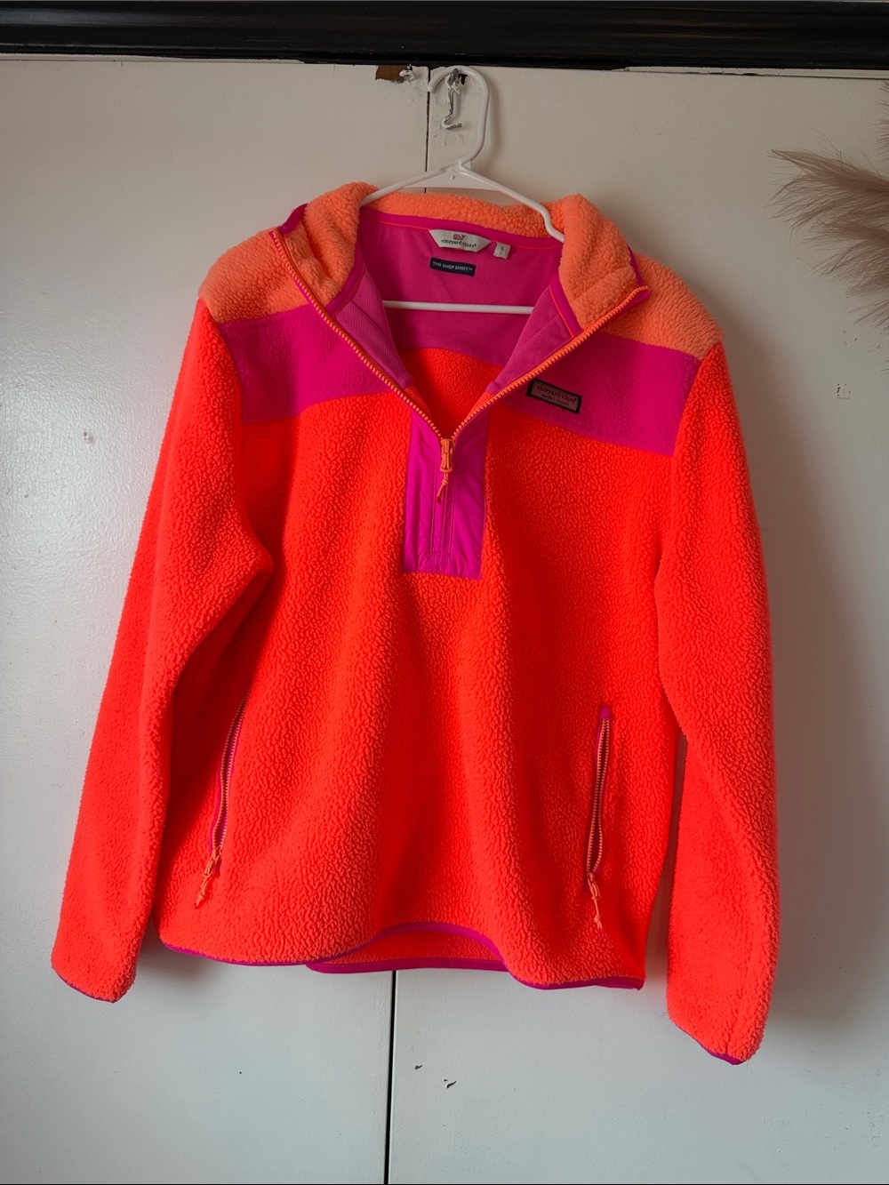Vineyard Vines Neon Orange and Hot Pink Quarter-Zip Fleece Pullover